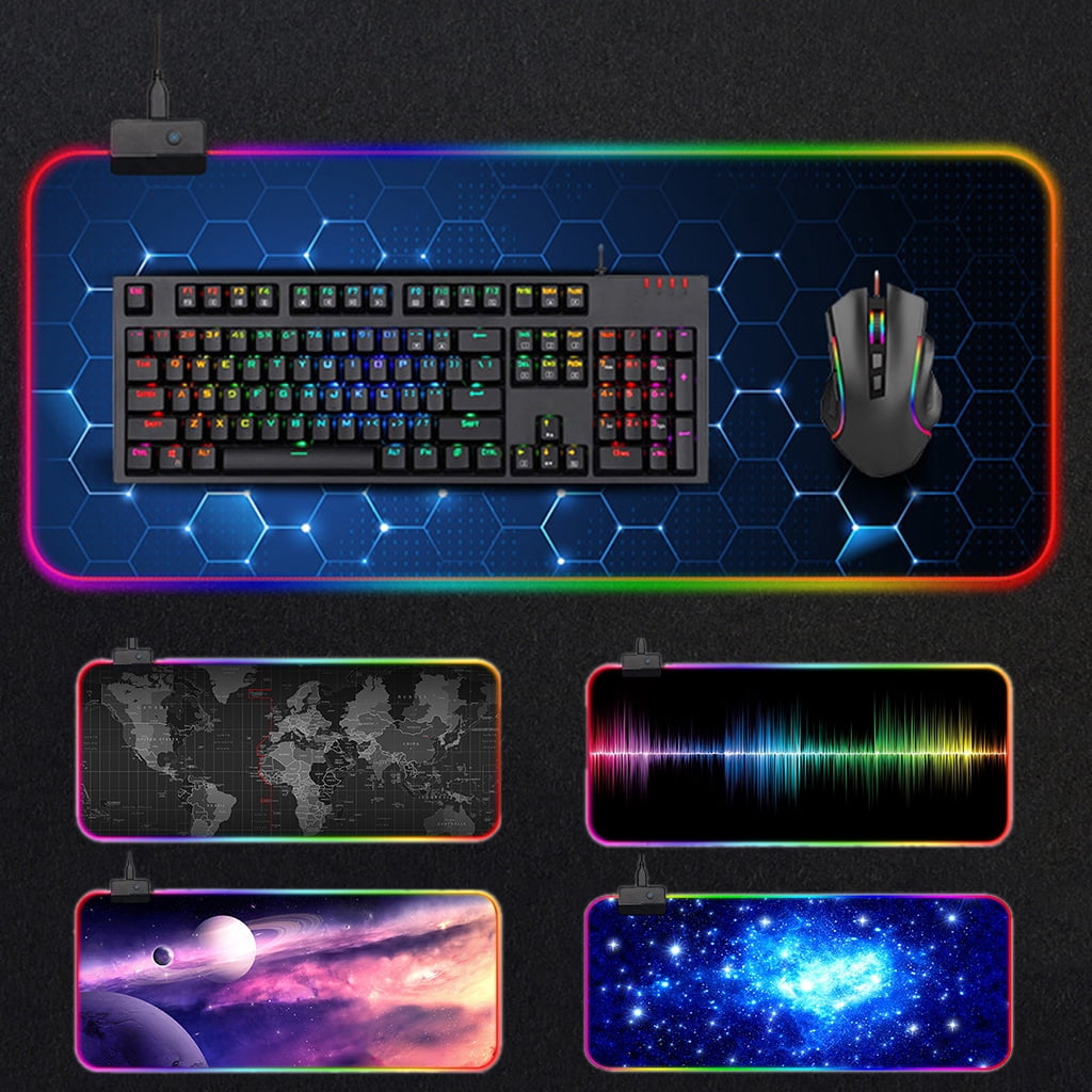RGB Gaming Mouse Pad Waterproof Large Rubber Base Mouse Mat with 14 Types Light and Non-Slip Cool Mice Mat