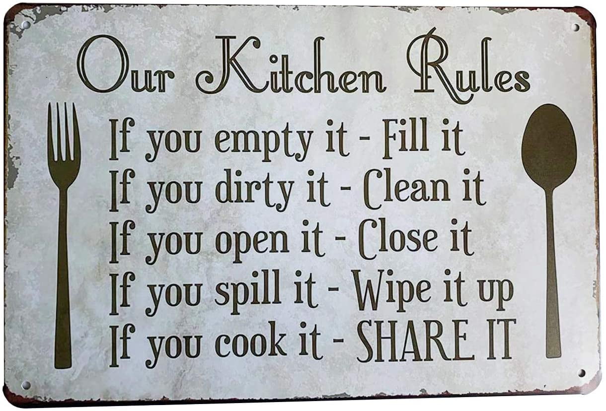 Vintage Tin Signs Kitchen Rules Metal Plate Kitchen Decor Art Wall Poster