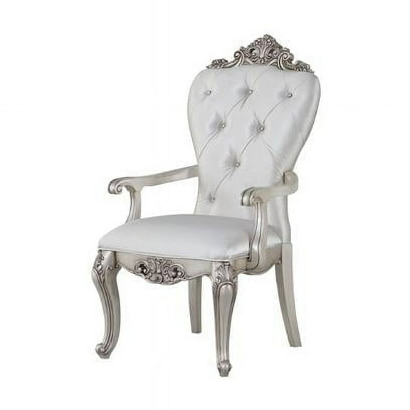 25 x 25 x 42 in. Cream Fabric Antique White Wood Upholstered Seat Arm Chair - Set of 2