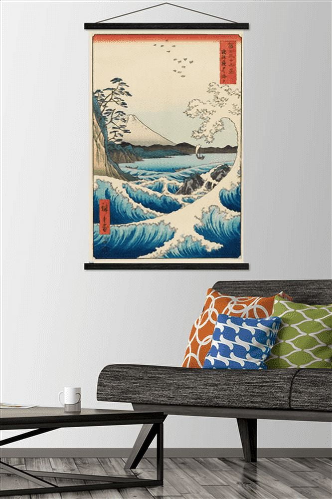 Hiroshige - The Sea at Satta Wall Poster with Wooden Magnetic Frame, 22.375" x 34"