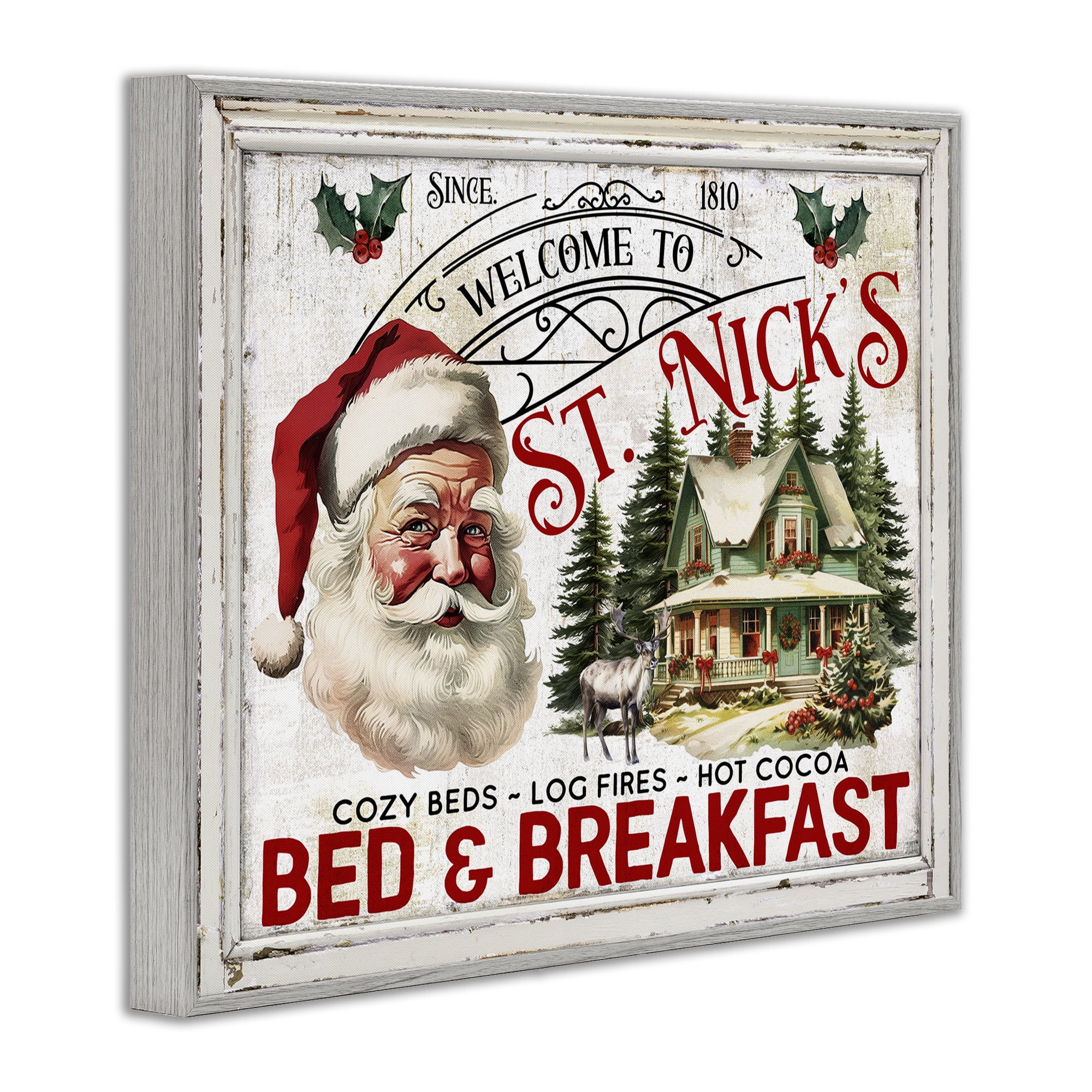 Stupell Industries St Nick's Bed & Breakfast Holiday Painting Gray Framed Art Prints Wall Art, 14 x 11