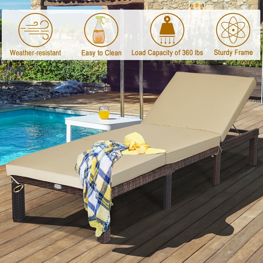 Aimee Lii Outdoor Rattan Adjustable Cushioned Chaise, Patio Loungers, Light Brown