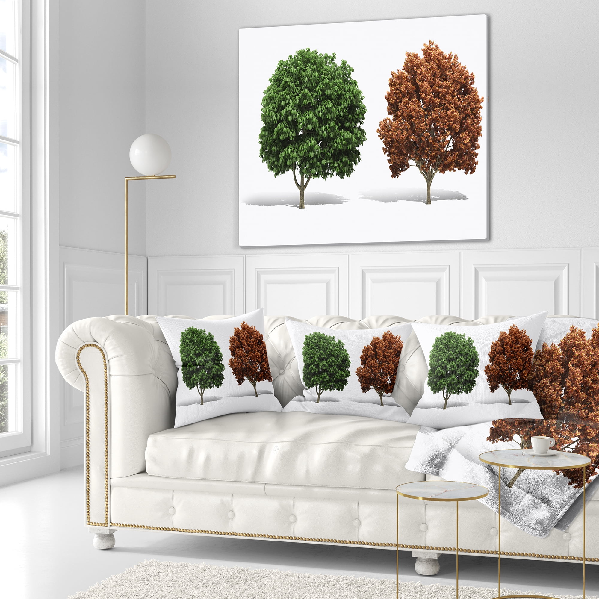 Designart Green and Red 3D Fractal Trees - Abstract Throw Pillow - 16x16