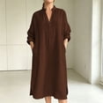thumbnail image 2 of HBGVBA Women's V Neck Plus Size Dresses Long Sleeve Side Slit Pocket Loose Solid Color Midi Casual Dress, 2 of 6