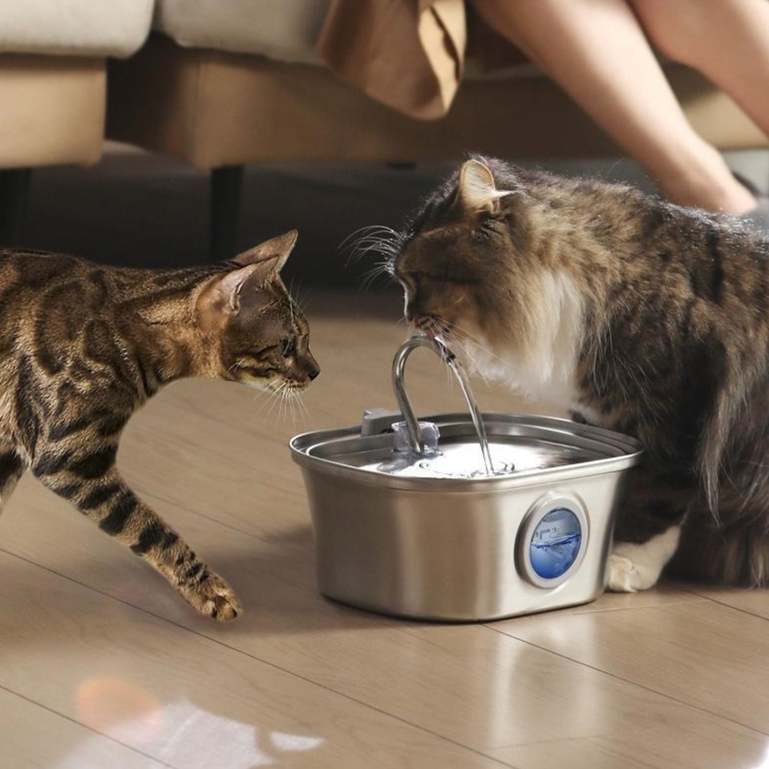 Behome 108oz/3.2L Cat Water Fountain Stainless Steel, Automatic Pet Fountain with Replacement Filters & Water Level Window, for Cats, Dogs, Multiple Pets (Gray)