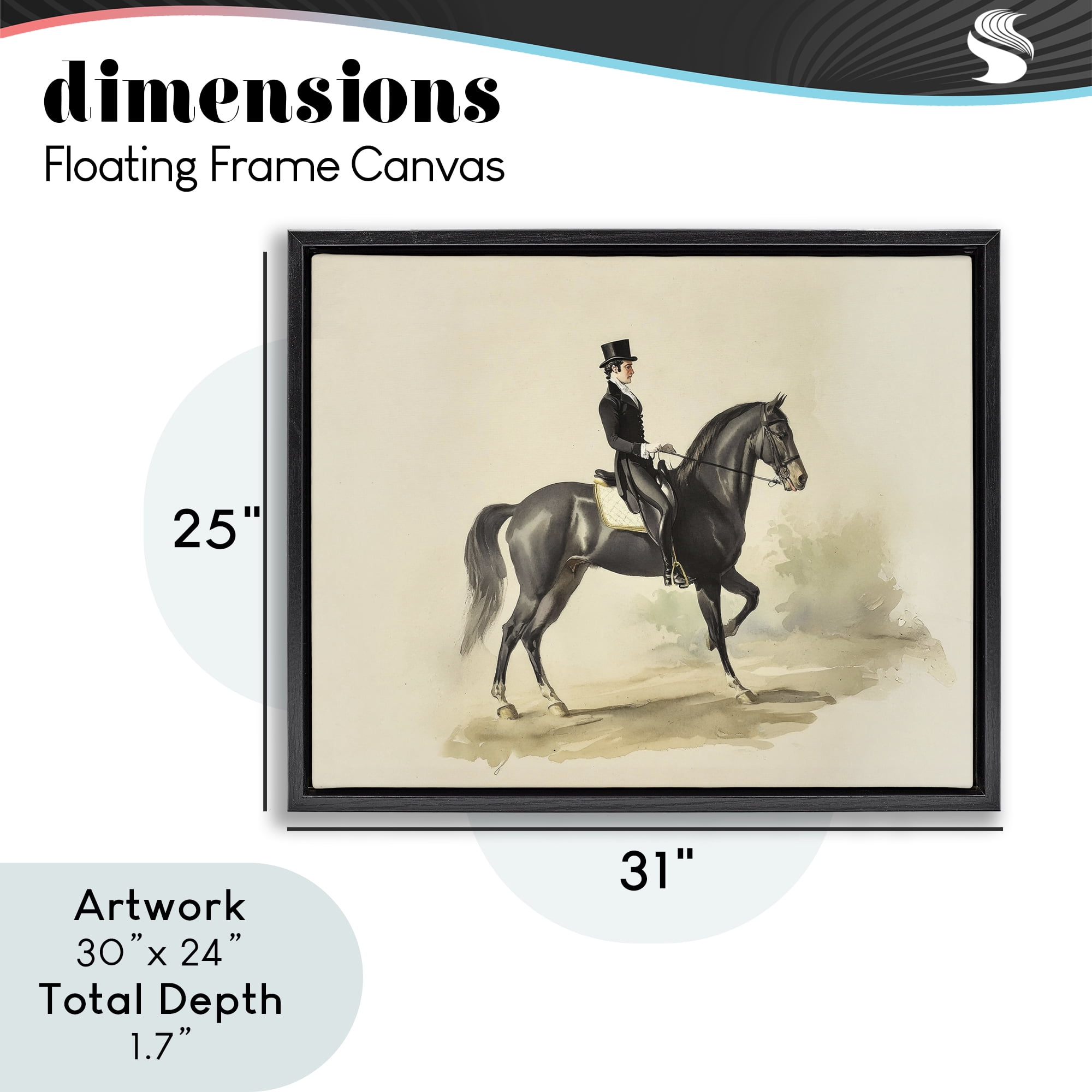 Stupell Industries Gentleman On A Horse Black Framed Floater Canvas Wall Art, design by Sisi and Seb
