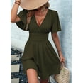 thumbnail image 5 of Women'S Ruched V Neck High Waist Casual Short Sleeve A-Line Dress Green S, 5 of 9