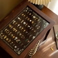 thumbnail image 3 of Kinsuite Black Walnet Jewelry Box with Glass Top & 6 Drawers - Handcrafted Vintage Organizer, Gold Hardware, for Necklaces, Rings, Watches - Elegant Display & Storage Chest for Women, 3 of 7