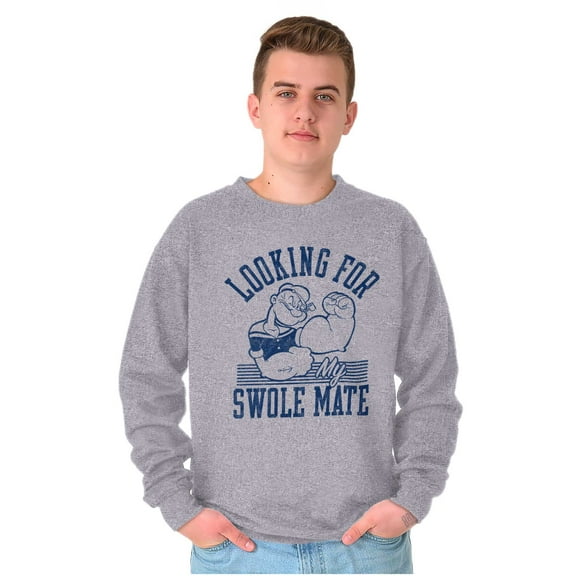 Popeye Looking For a Swole Mate Gym Men's Crewneck Sweatshirt Brisco Brands S
