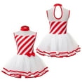 thumbnail image 4 of Aislor Girls Mock Neck Tutu Dress Ballet Dance Leotard Ballerina Striped Christmas Costume Size 6-16 A Red 16, 4 of 7