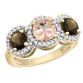 thumbnail image 1 of 14K Yellow Gold Natural Morganite & Smoky Topaz Sides Round 3-stone Ring Diamond Accents, size 5, 1 of 2