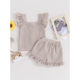 thumbnail image 5 of FEORJGP Toddler Baby Summer 2 Piece Outfit Kids Girls Sleeveless Vest Plaid Ruffle Camisole Button Square Neck Tank Tops and Elastic Shorts Infant Girl Fashion Cute Daily Clothes, 5 of 9