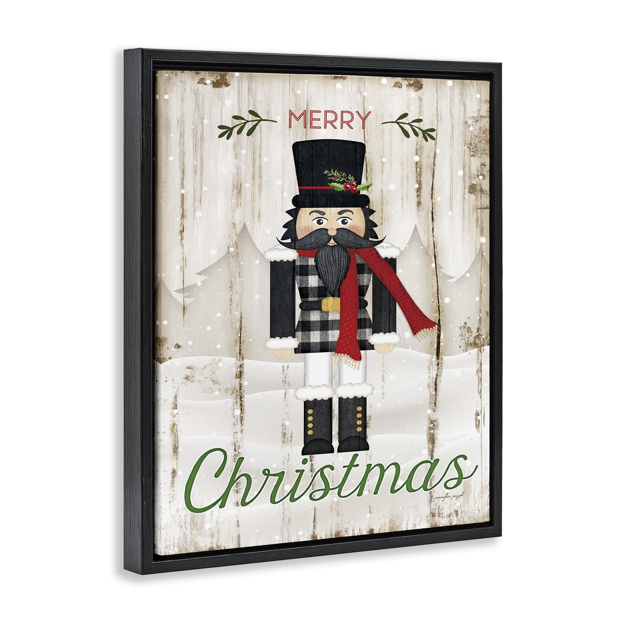Stupell Industries Merry Christmas Winter Nutcracker Holiday Painting Black Floater Framed Canvas Art Print Wall Art, 25 x 31