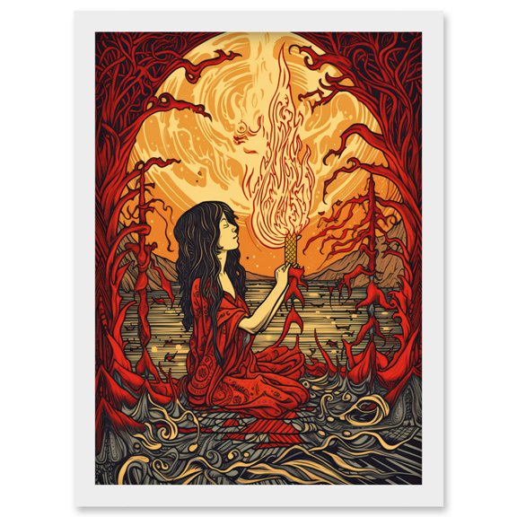 Red Witch Concept Art Fire Priestess Art Nouveau Artwork Framed Wall Art Print A4