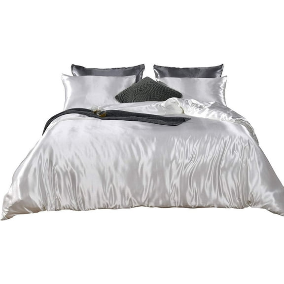 Soft Silk 3 PC Duvet Cover Set with Fitted Sheet 15" Inches Deep Pocket (1 Fitted 1 Duvet Cover 2 Pillow Shams) 800 Thread Count Twin Size White Solid