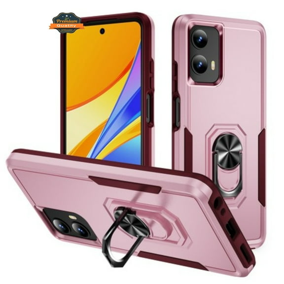 Phone Case for Motorola Moto G Stylus 5G 2025 Heavy Duty Rugged Hybrid, Dual-Layer Shockproof Protection with Magnetic Ring Stand Holder Cover Fit for Moto G Stylus 5G 2025 (Pink)