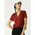thumbnail image 5 of DressBerry Women’s Solid Poly Crepe Top Buttoned Front V Neck Short Sleeves Waist Length Regular Wear Light Weighted Casual Summer Shirt, 5 of 7