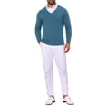 thumbnail image 2 of INSPIRE CHIC Men's Long Sleeve V-Neck Solid Color Knitted Pullover Sweater S Blue, 2 of 5
