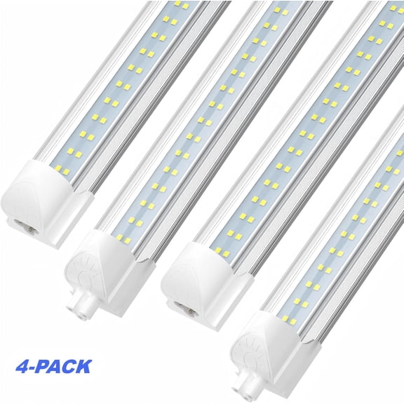 JESLED T8 LED Shop Lights, 4FT 40W 5400LM 6000K Cover White, Clear 4-Pack