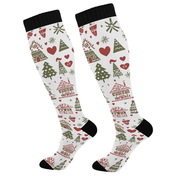 FORMRS Womens Knee High Socks Casual Long Thick Travel Daily Wear, 1 Pair, Green Nordic Christmas