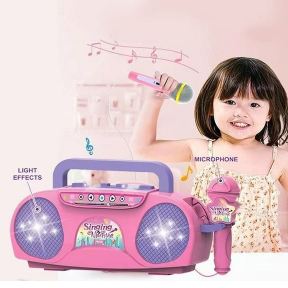 Karaoke Machine for Kids, Portable Karaoke Music Instrument with Microphones & Lights, Christmas Birthday Gifts for Girls Ages 3 