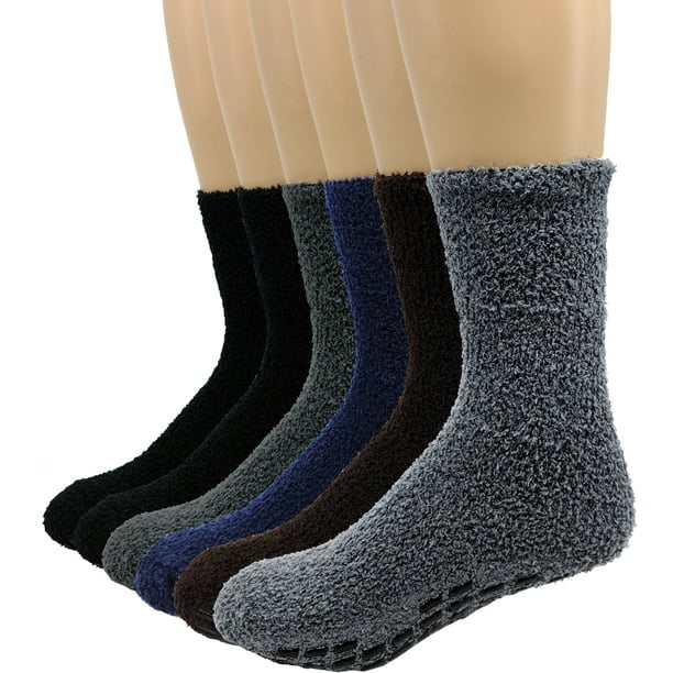 Debra Weitzner Debra Weitzner Mens Non Skid Grip Warm Fuzzy Socks 6