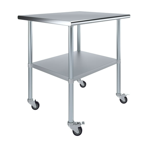 AmGood 30 in. x  36 in. Stainless Steel Table with Casters | Kitchen Prep Table On Wheels