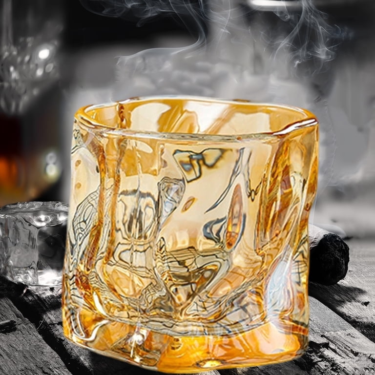 Hand Painted Whiskey Glasses Set Of 2 With Coaster - 9 Oz Old Fashioned Tumblers, Colorful Strip & Diamond Design