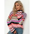 thumbnail image 4 of Hotian Women Striped Pointelle Knit Pullover Jumper Sweater Colorblock Casual Knitwwear Black M, 4 of 7