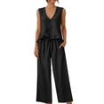 thumbnail image 2 of Two Piece Outfit Sets for Women 100%Cotton Ruffled Tank Top and Flowy Palazzo Trousers, 2 of 9