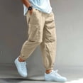 thumbnail image 4 of Cargo Pants For Men, Pants for Men Straight Leg Linen Pants Elastic Waist Drawstring Trousers Casual Beach Bussiness Dress Loose Fit Pant with Pockets Khaki XXXL, 4 of 8