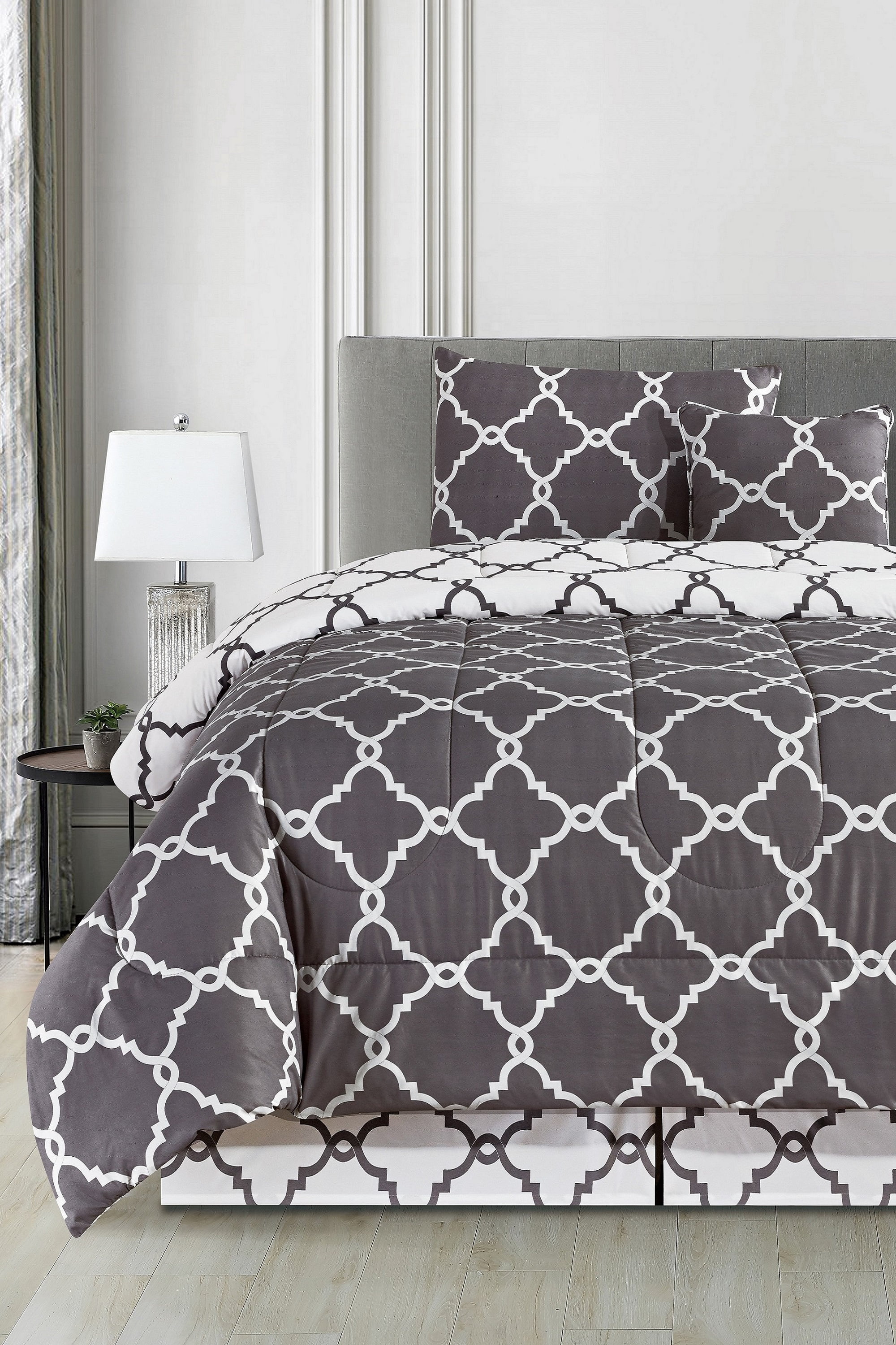 Lux Decor Collection 4 Piece Geometric Twin Comforter Set - Polyester Filling Reversible Washable Comforter Set