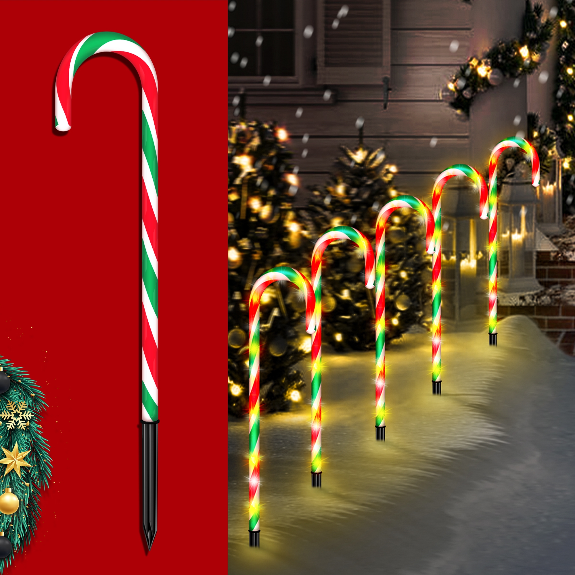 21" Christmas Candy Cane Lights 10 Pack 8 Lighting Modes Flickering Candy Cane Pathway Marker 