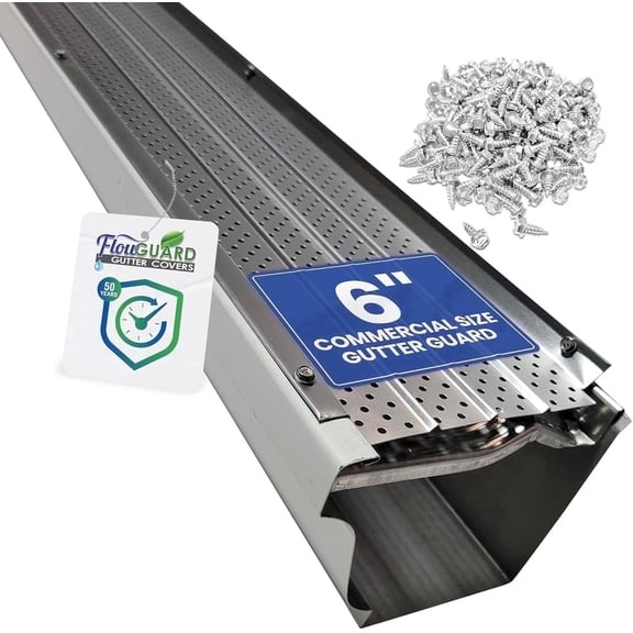 FlowGuard Gutter Guards 30-Year 6" Commercial Gutter Cover System - Matte - 22ft
