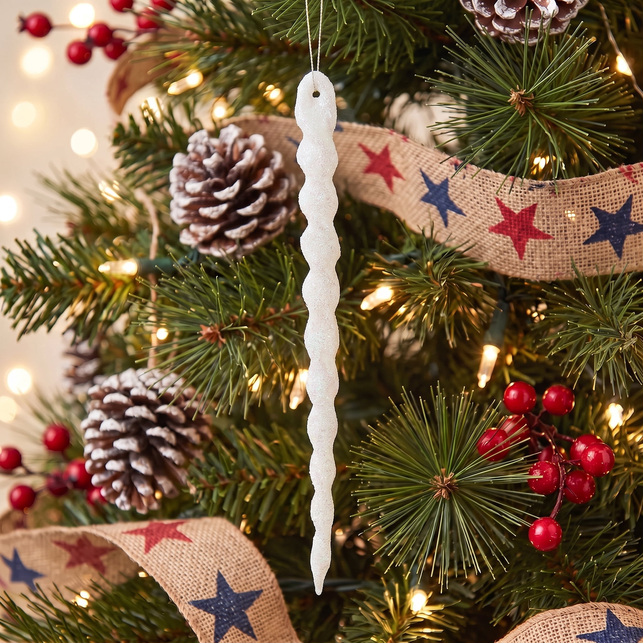 24-Count White Glitter Icicle Christmas Ornaments, 5.3", by Holiday Time
