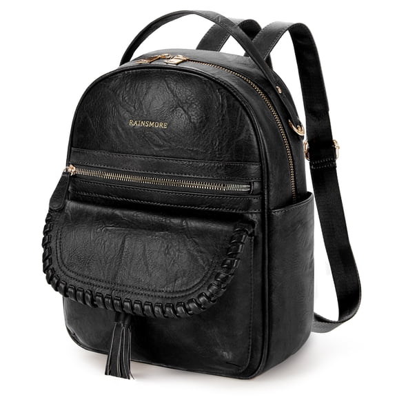 RAINSMORE Backpack Purse for Women PU Leather Waterproof Fashion Backpack Casual Daypack for Business Travel College,Black