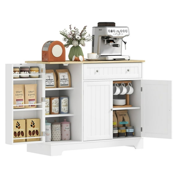 Kitchen Buffet Cabinet, 41" Sideboard with Drawer & Adjustable Shelves, 3 Door Storage for Dining Room, White Finish