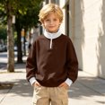 thumbnail image 6 of YUANxueke Boys & Girls Fleece Color Block Sweatshirt Long Sleeve Zip Up Mock Neck Pullover Top,Brown,11 Years, 6 of 8