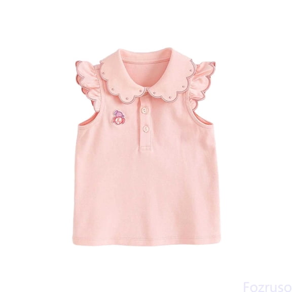 Fozruso Girl's Summer Vest T Shirt Baby Stylish Children's Style Blouse With Lace Cute And Fashionable Top For 1 8 Years Old Casual Tee,Sizes 100 Pink