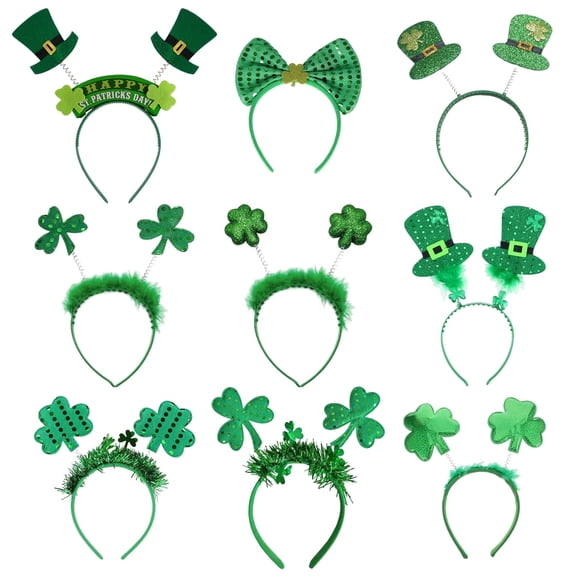 Tumao 9Pcs St Patrick Day Headband, St Patricks Day Accessories Party Favor Set, Saint Patrick's Day Accessories for Parties and Parades, Irish Themed