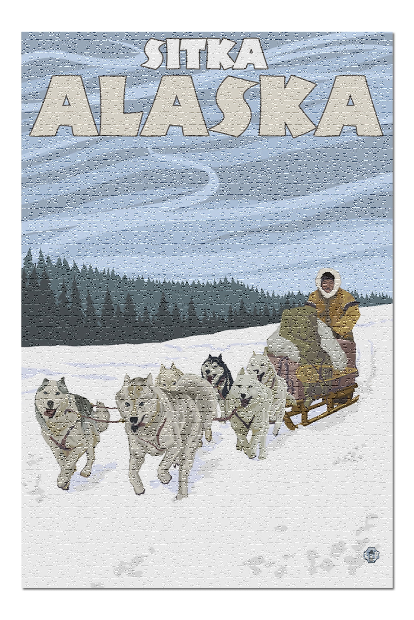 Dog Sledding Scene Sitka, Alaska (20x30 Premium 1000 Piece Jigsaw