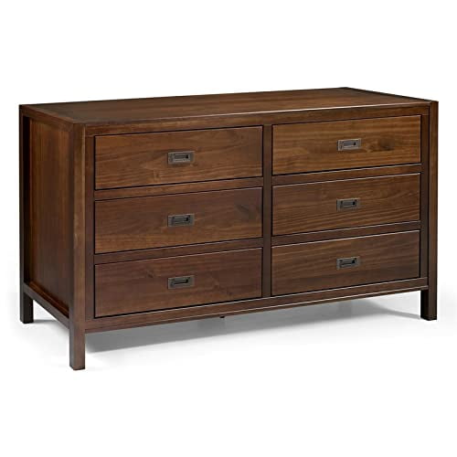 Walker Edison Console d'Entrée Traditionnelle Simple en Bois Buffet Étagère de Rangement pour Salon, 6 Tiroirs, Noyer