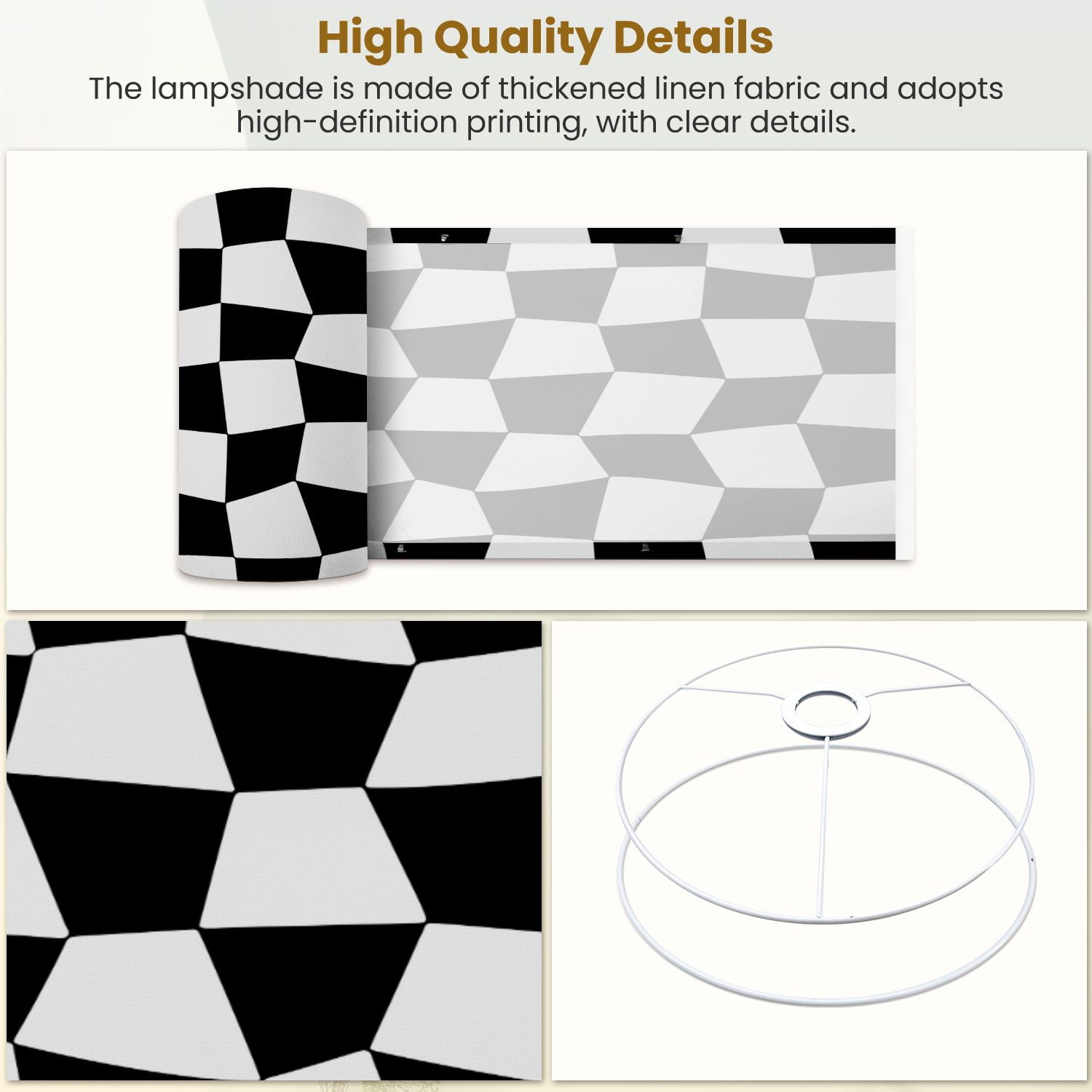 Linen Drum Lampshades Black White Checkered Seamless Endless Racing Flag Texture 13"x13"x10" Light Shade for Table Lamps Floor Lamps Drum Lamp Shades Lampshade Replacement Assembly Required