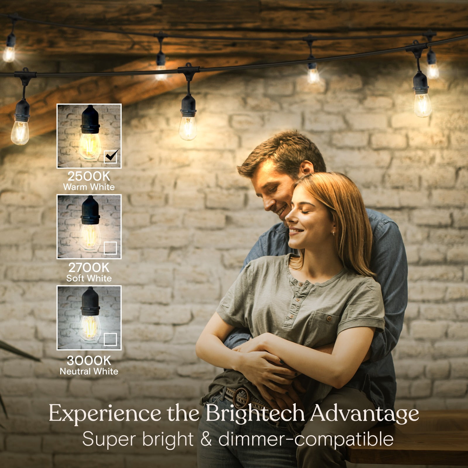 Brightech Ambience Pro LED Outdoor String Lights 24 ft, Waterproof Shatterproof Dimmable 2W Edison Bulbs for Patio, Porch, Backyard, 2500K Warm White