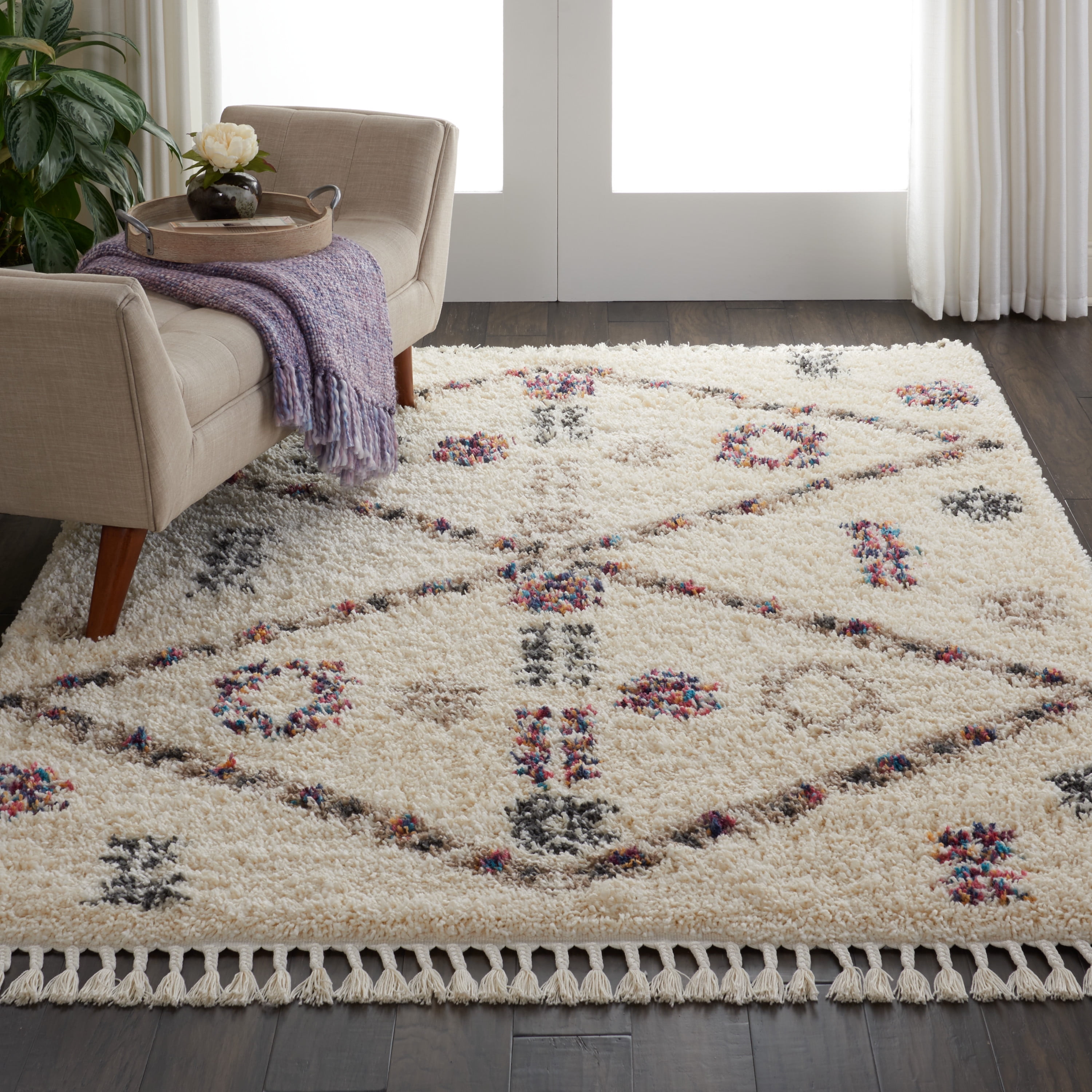 Nourison Nordic Shag Scandinavian Tribal Ivory Area Rug