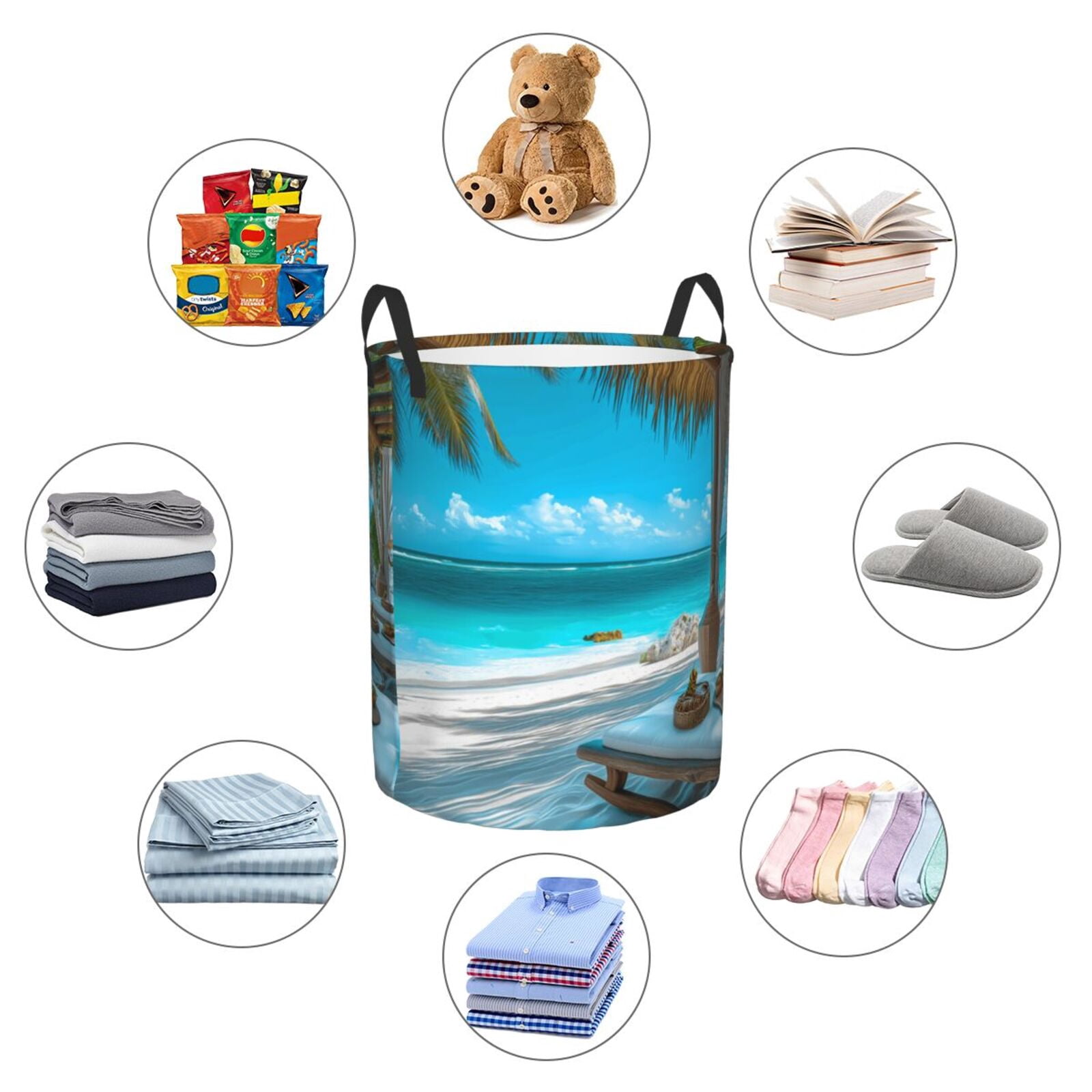 Large Laundry Basket with Handles - Luxurious Tropical Beach Retreat Kids Baby Dirty Clothes Laundry Hamper for Bedroom Aesthetic