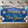thumbnail image 6 of Gold Lettering Happy New Year Banner Blue Background New Year Banner Firework Design Balloon Decoration Celebration Banner for New Year Party Home Celebration Indoor Decoration, 6 of 9