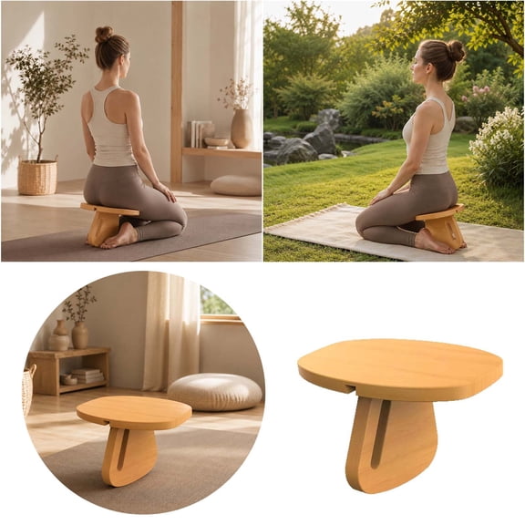 Wooden Meditation Bench, Ergonomic Kneeling Stool Solid Wood, Portable Yoga Seat with Back Knee Support for Home Travel Prayer