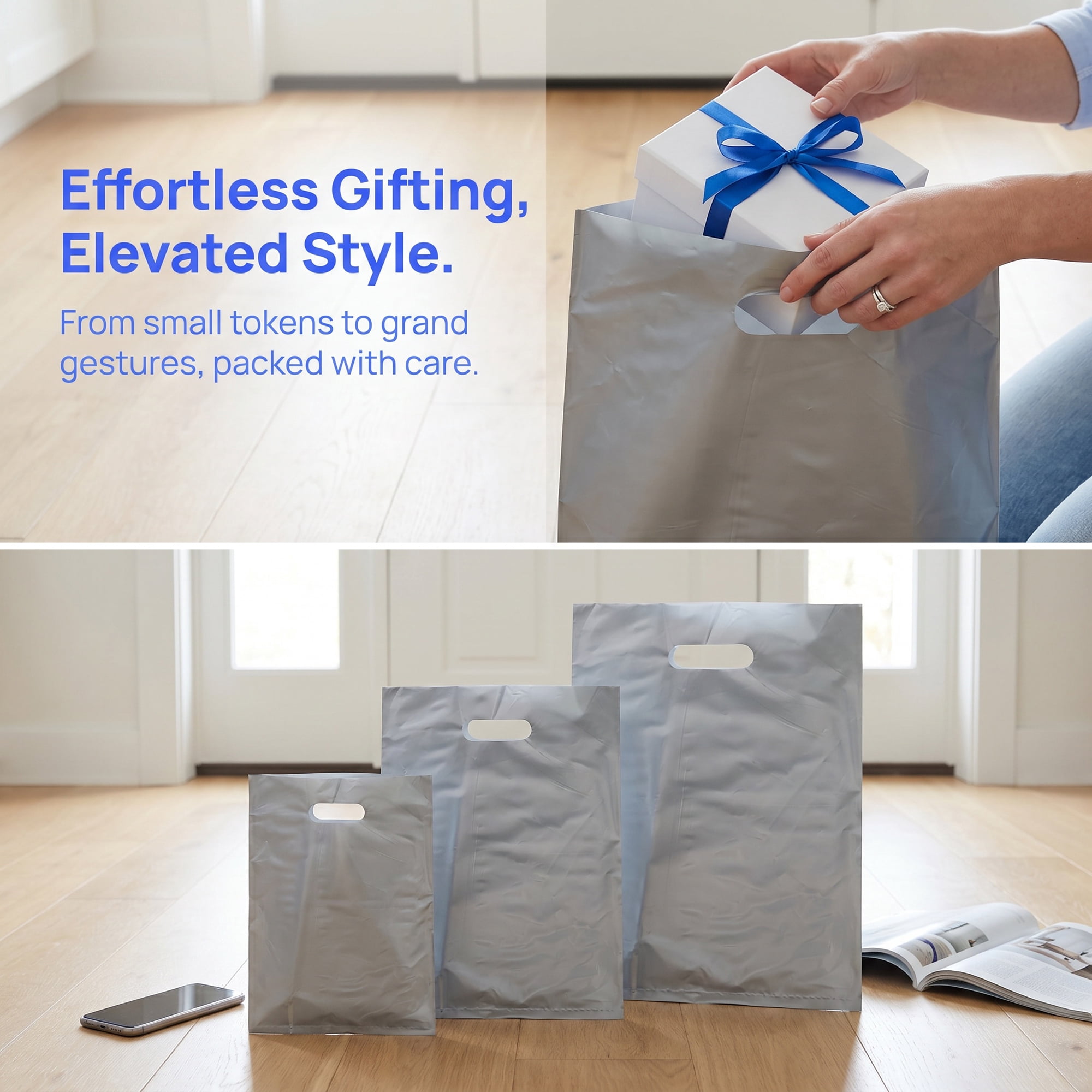 Unique Bargains 50Pcs Premium Waterproof Gift Bags Gray 9.8" x 13.8"