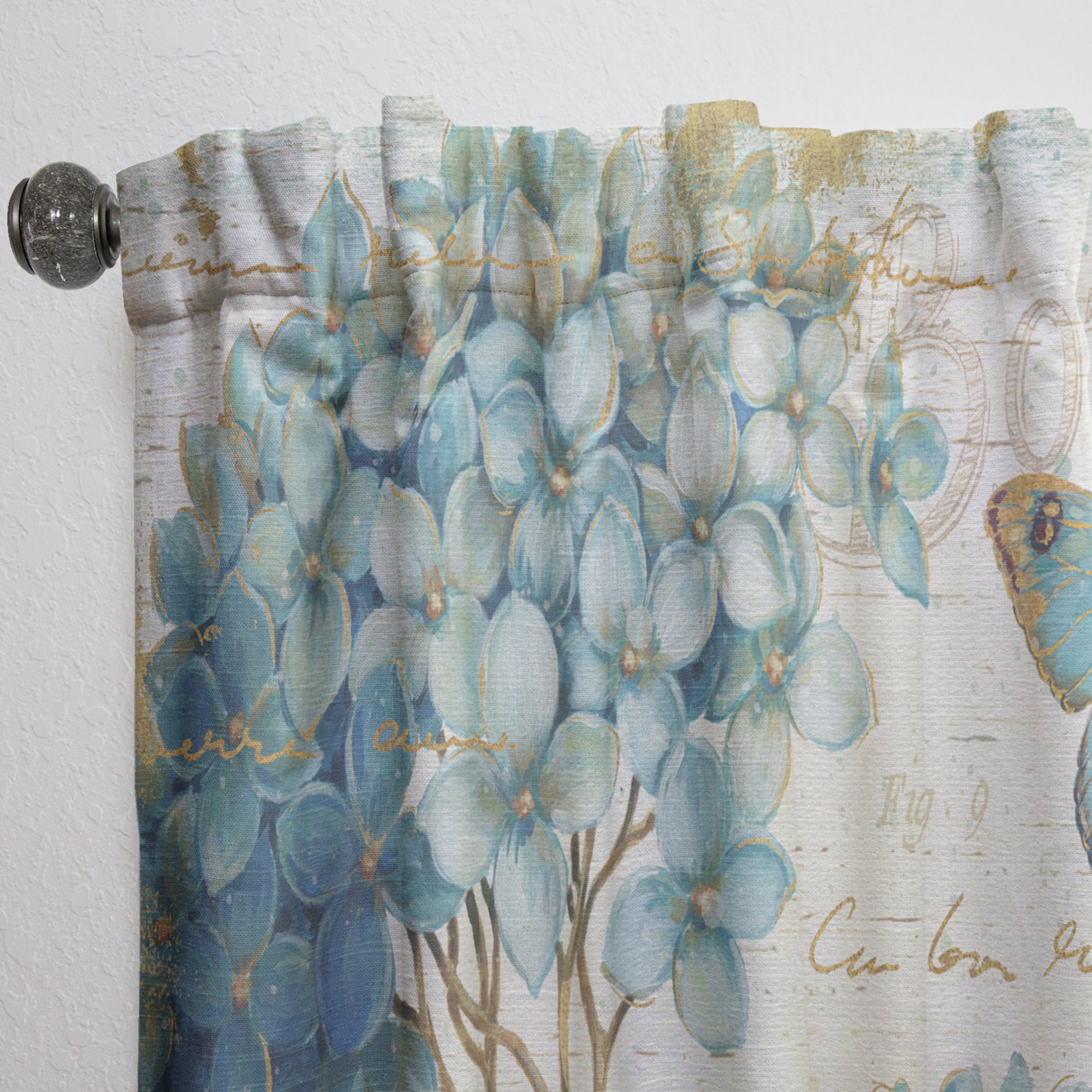 Designart 'Butterfly Blue Flower Garden I' Farmhouse Curtain Panel